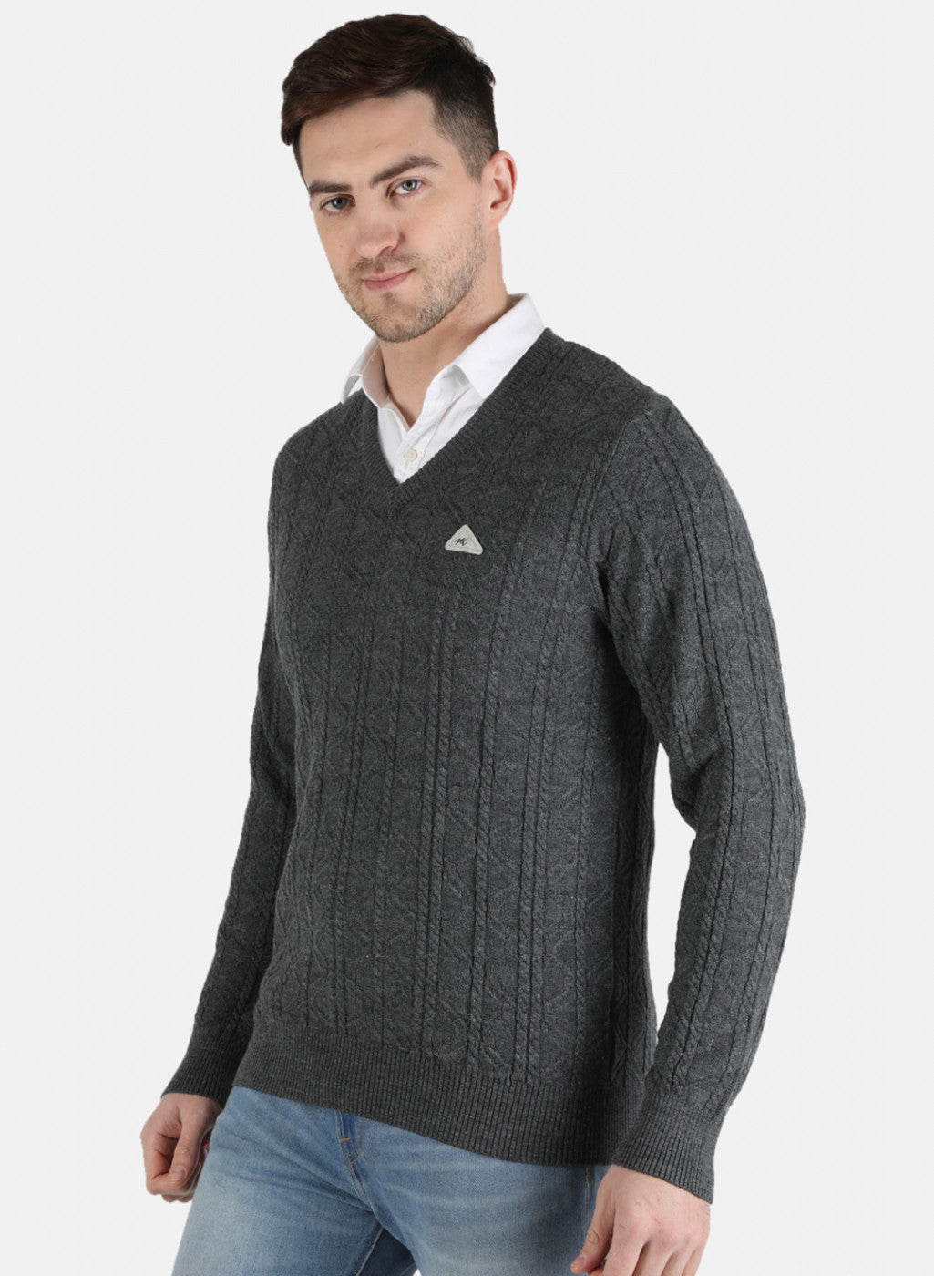 Men Grey Self Design Pullover