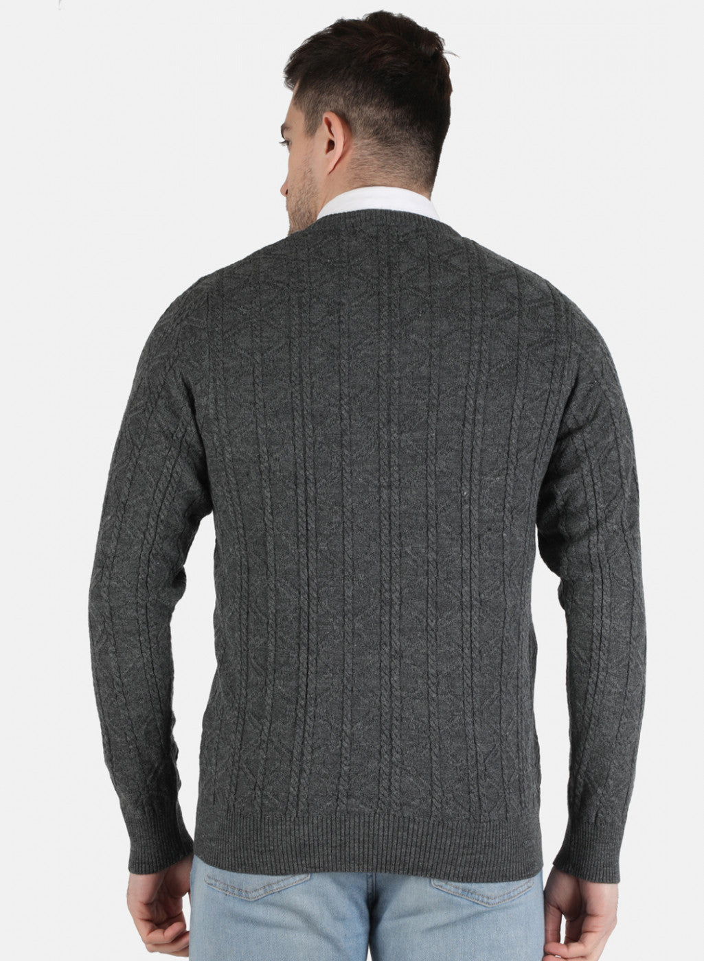 Men Grey Self Design Pullover