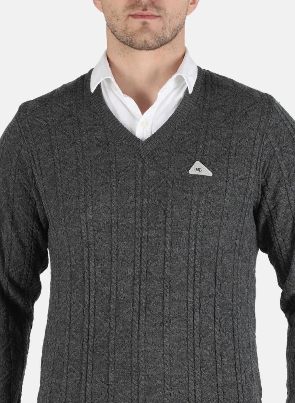 Men Grey Self Design Pullover