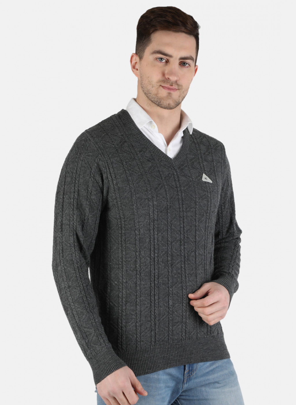 Men Grey Self Design Pullover