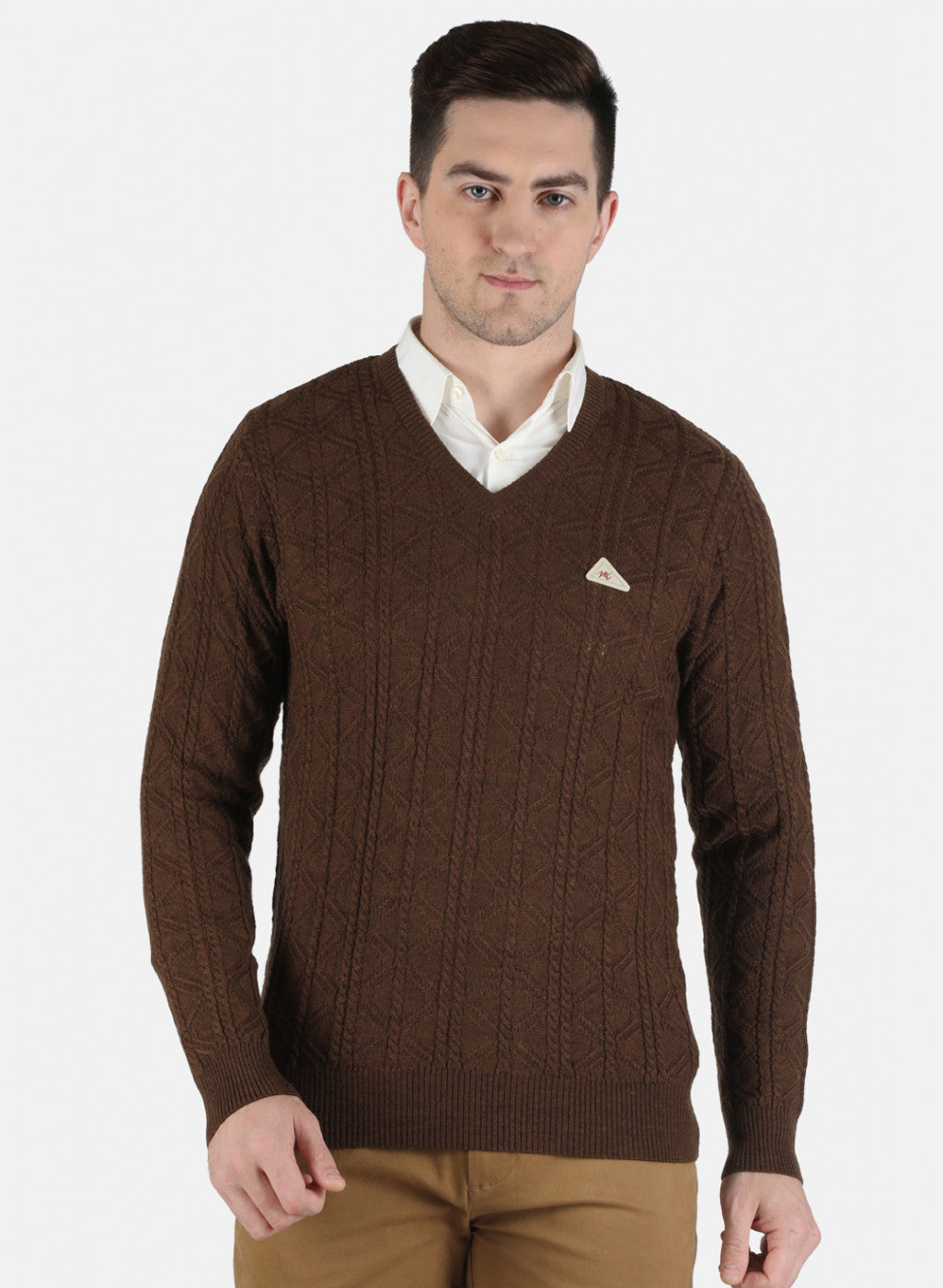 Men Brown Self Design Pullover