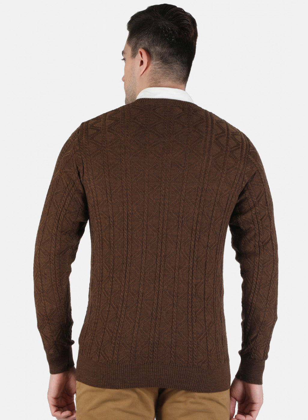 Men Brown Self Design Pullover