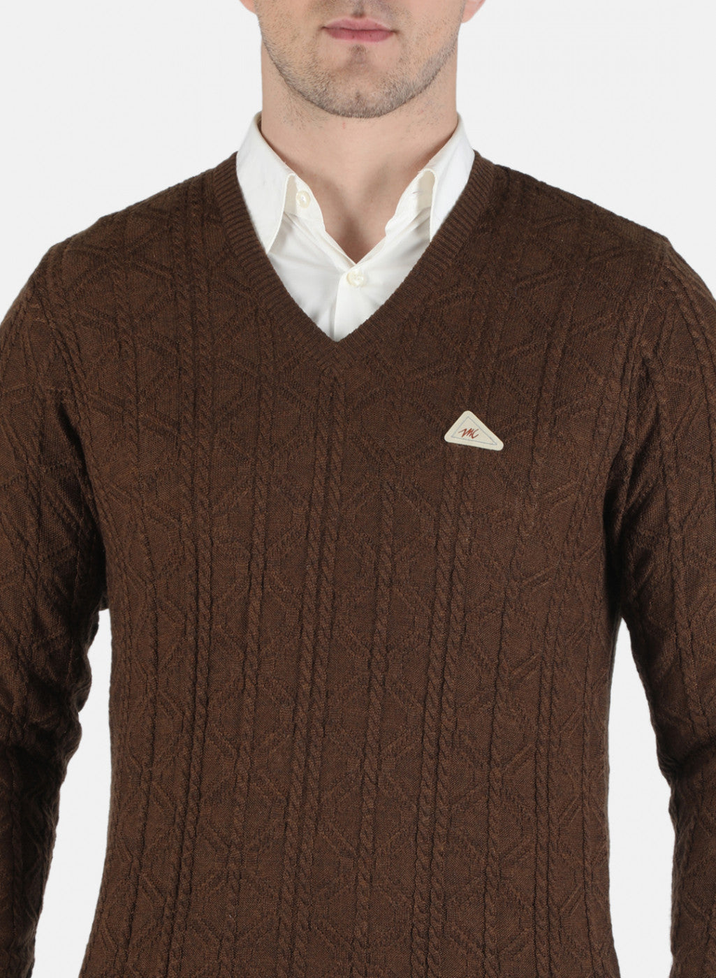 Men Brown Self Design Pullover