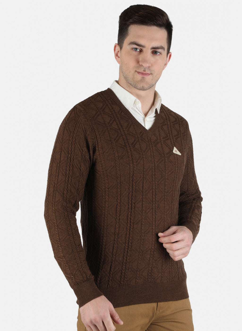 Men Brown Self Design Pullover