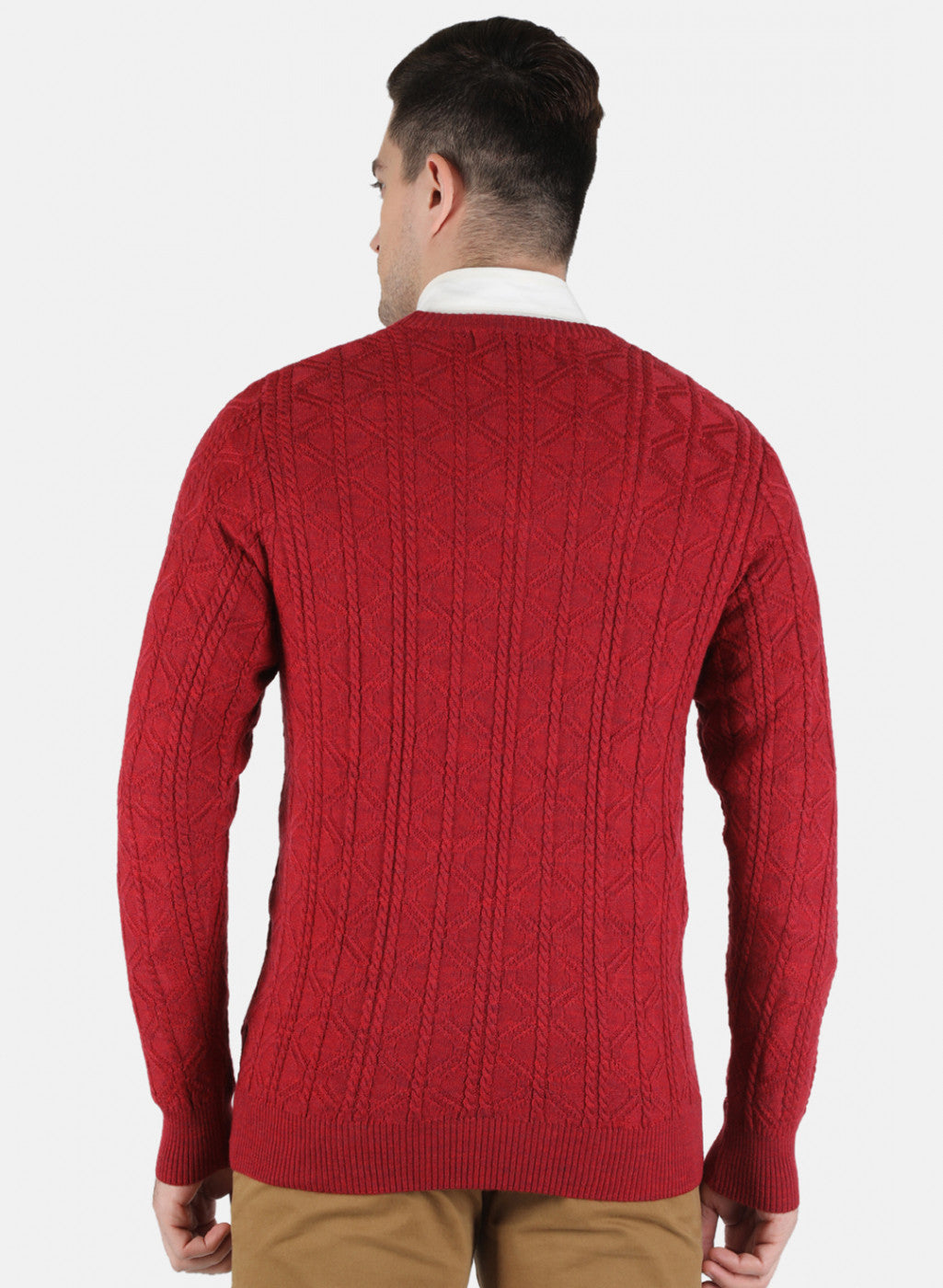 Men Red Self Design Pullover