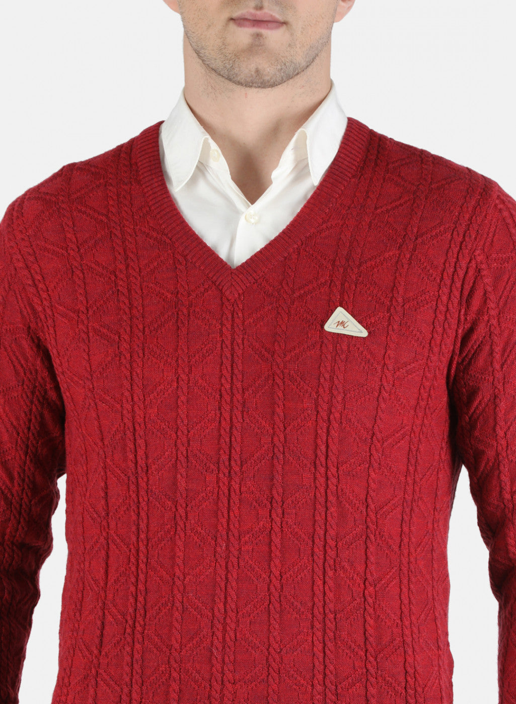 Men Red Self Design Pullover