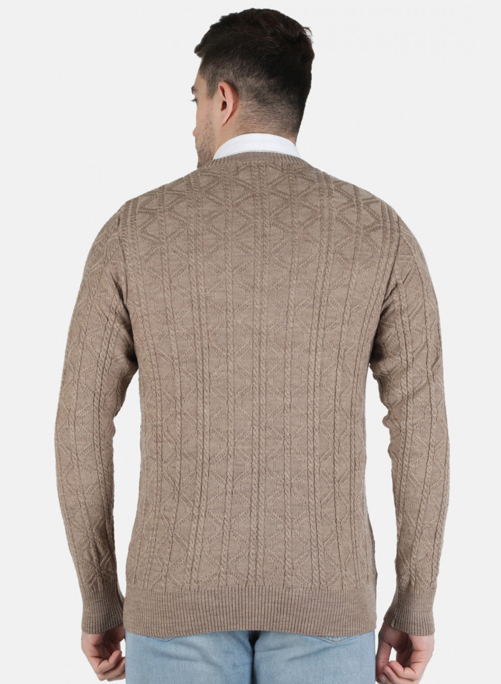 Men Beige Self Design Pullover