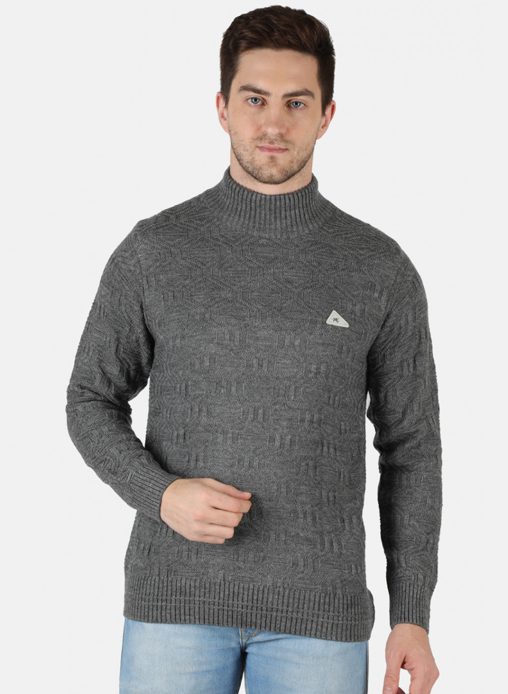 Men Grey Self Design Pullover