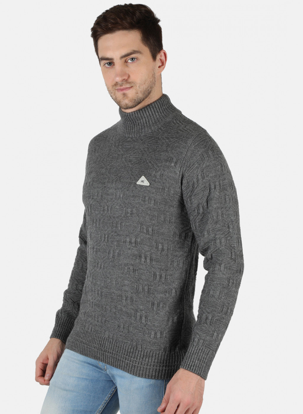 Men Grey Self Design Pullover