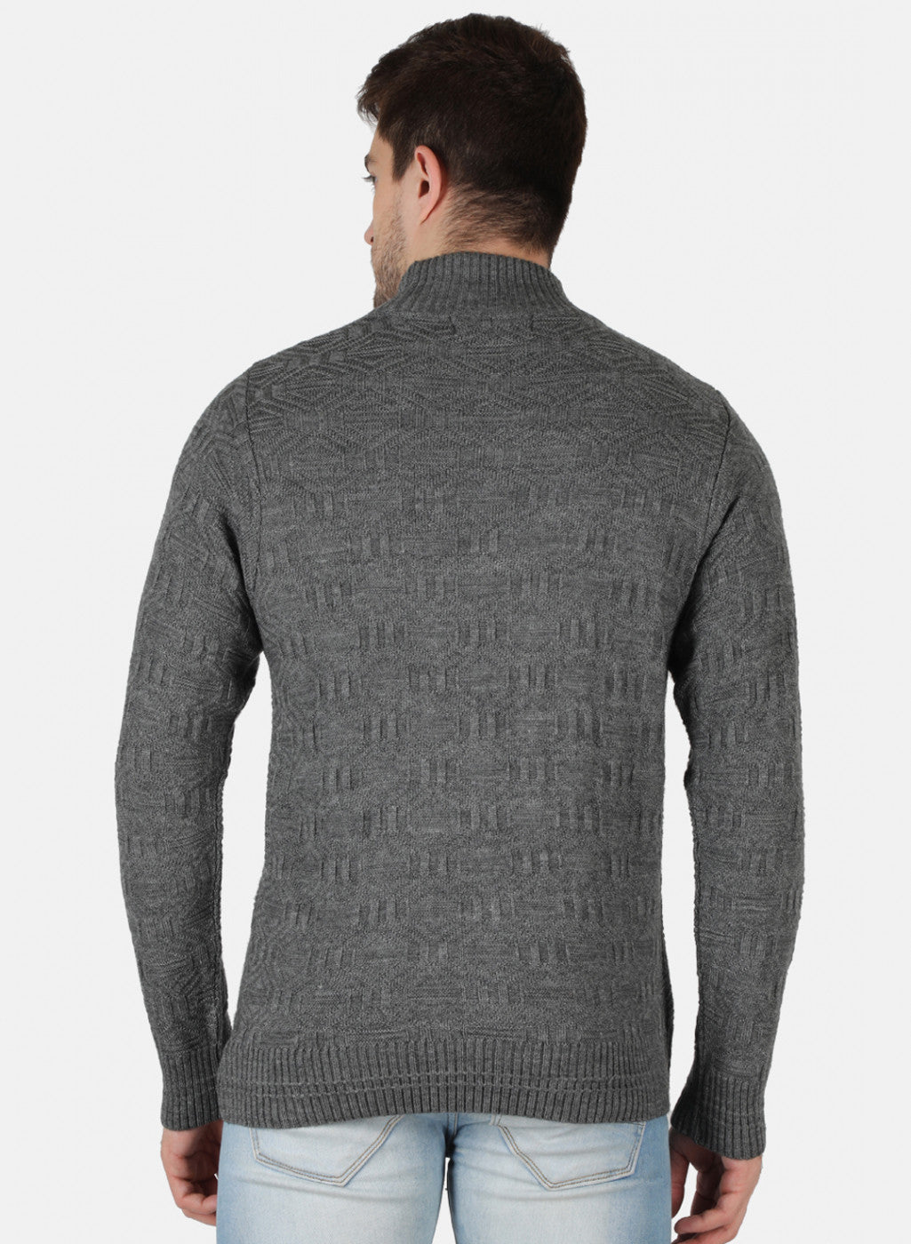 Men Grey Self Design Pullover