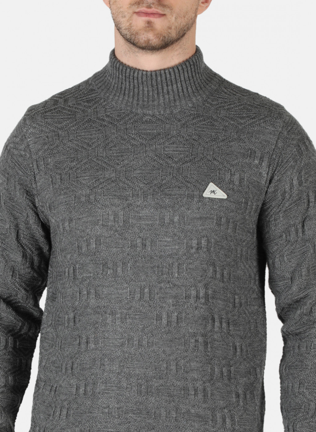 Men Grey Self Design Pullover