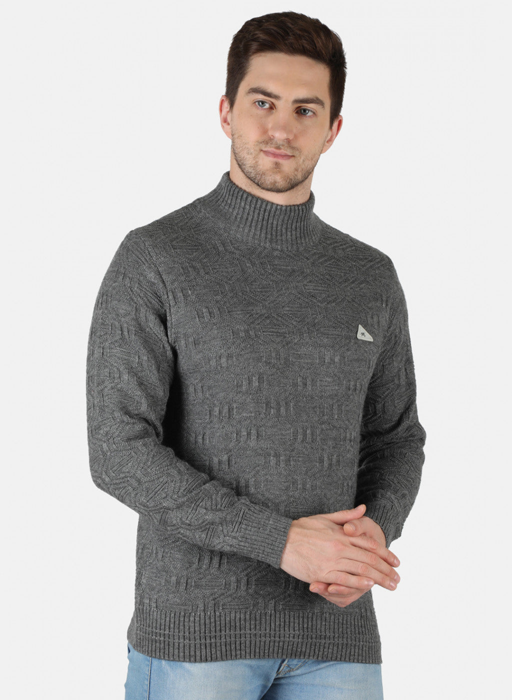 Men Grey Self Design Pullover