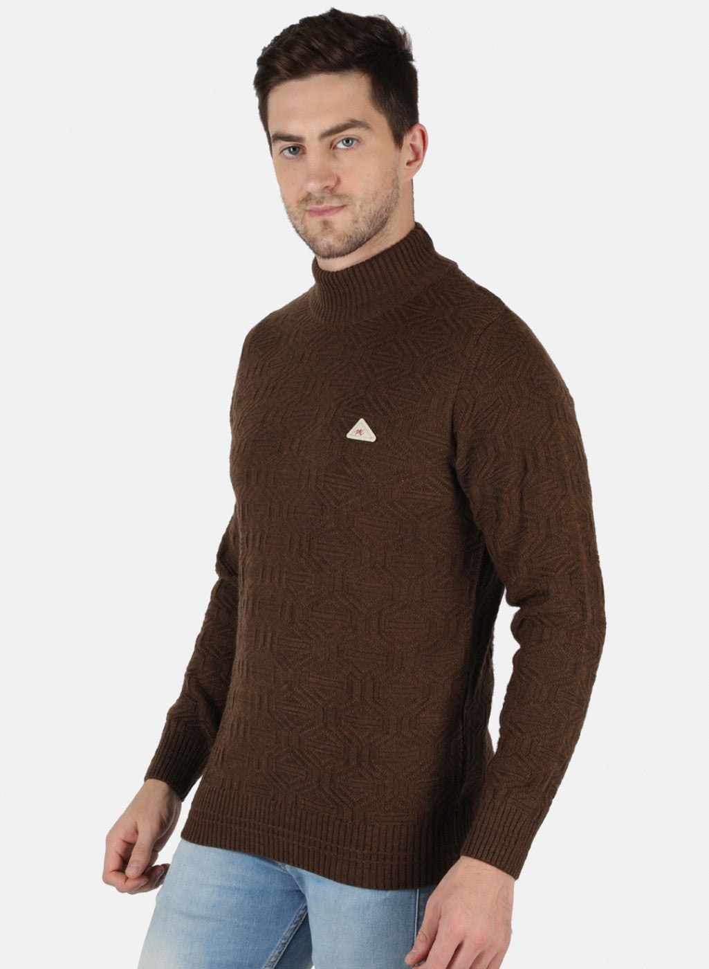 Men Brown Self Design Pullover