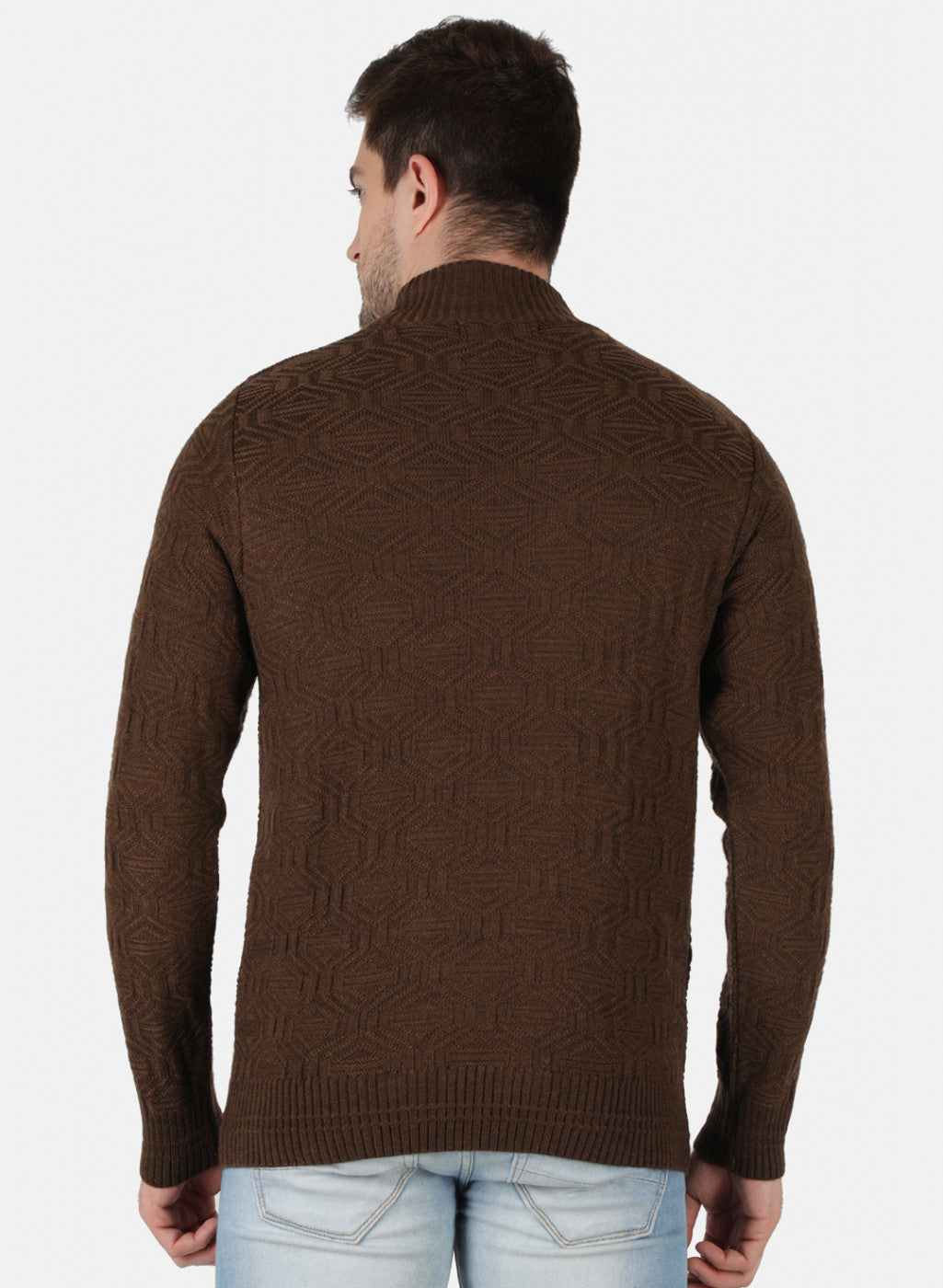 Men Brown Self Design Pullover