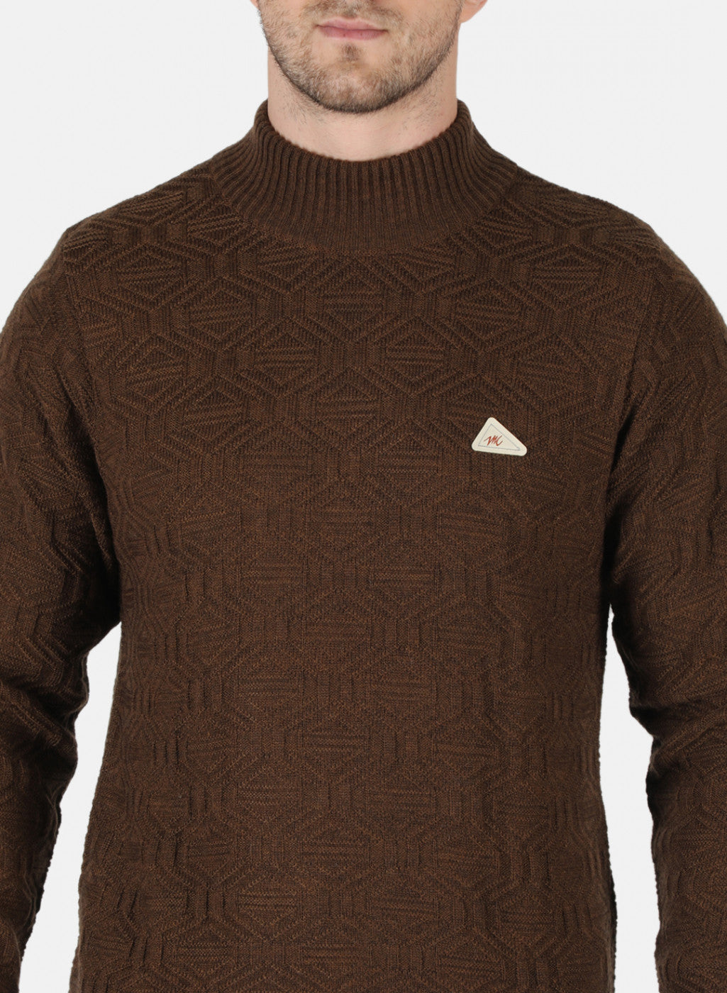 Men Brown Self Design Pullover