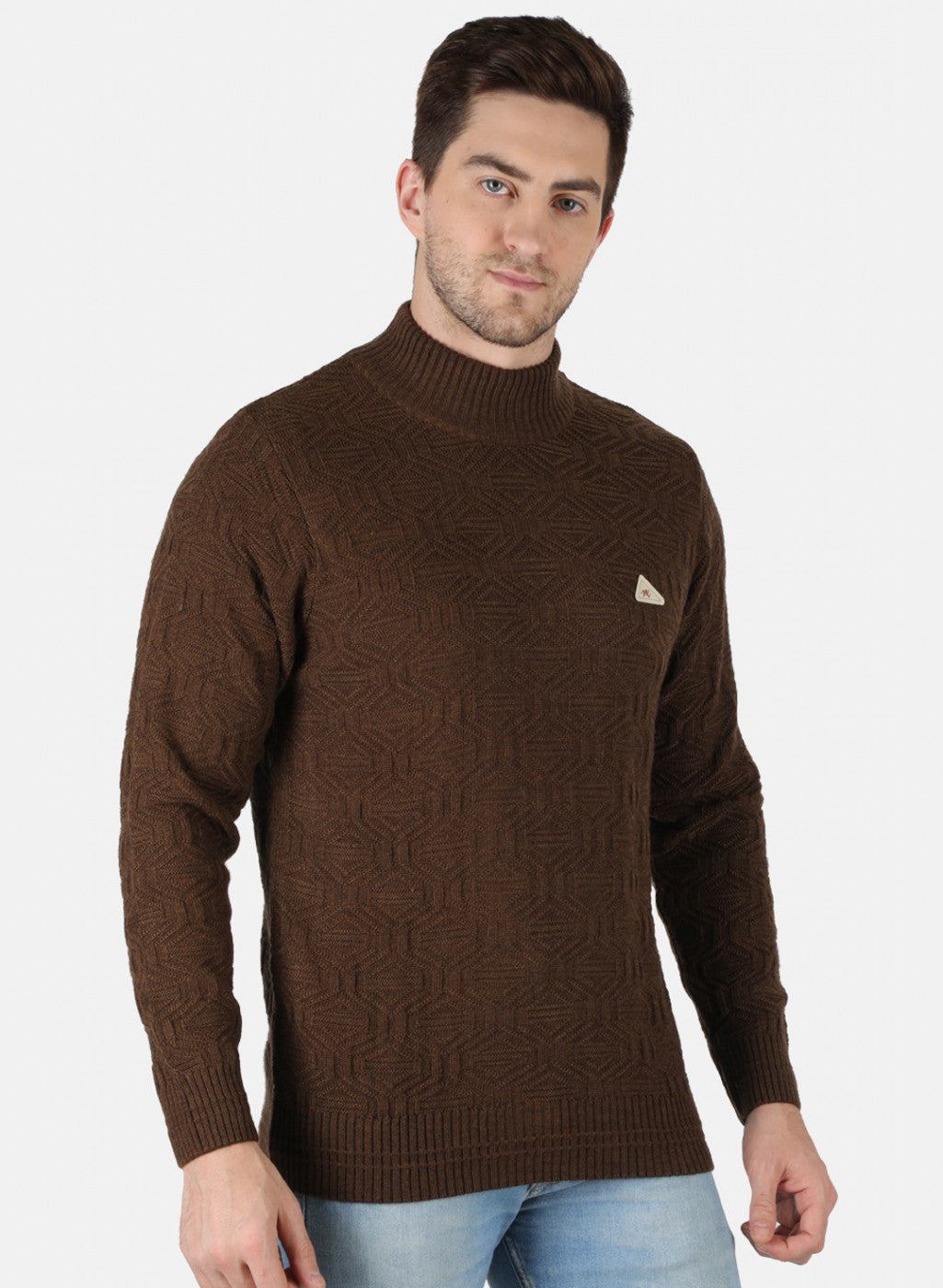 Men Brown Self Design Pullover