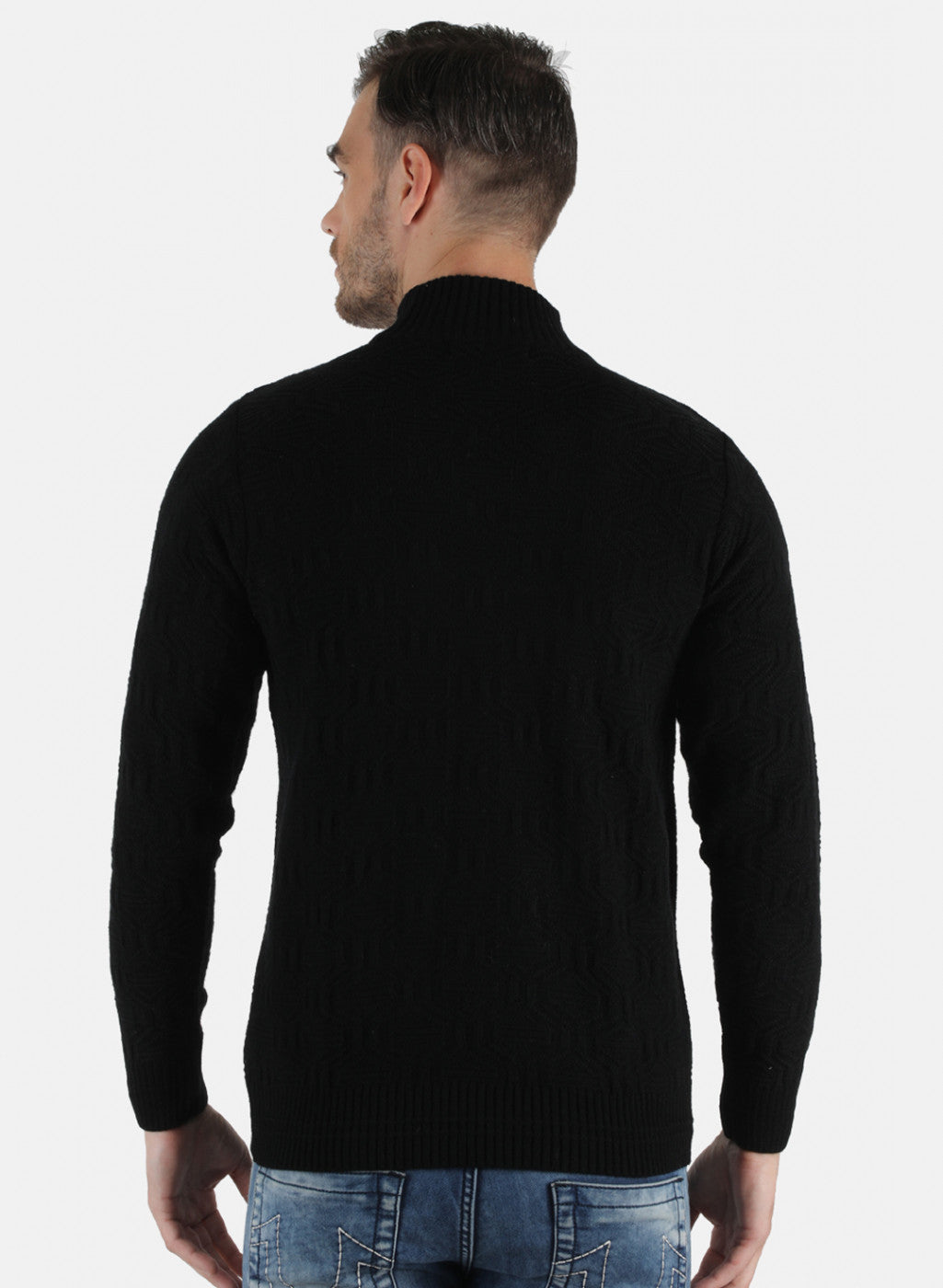 Men Black Self Design Pullover