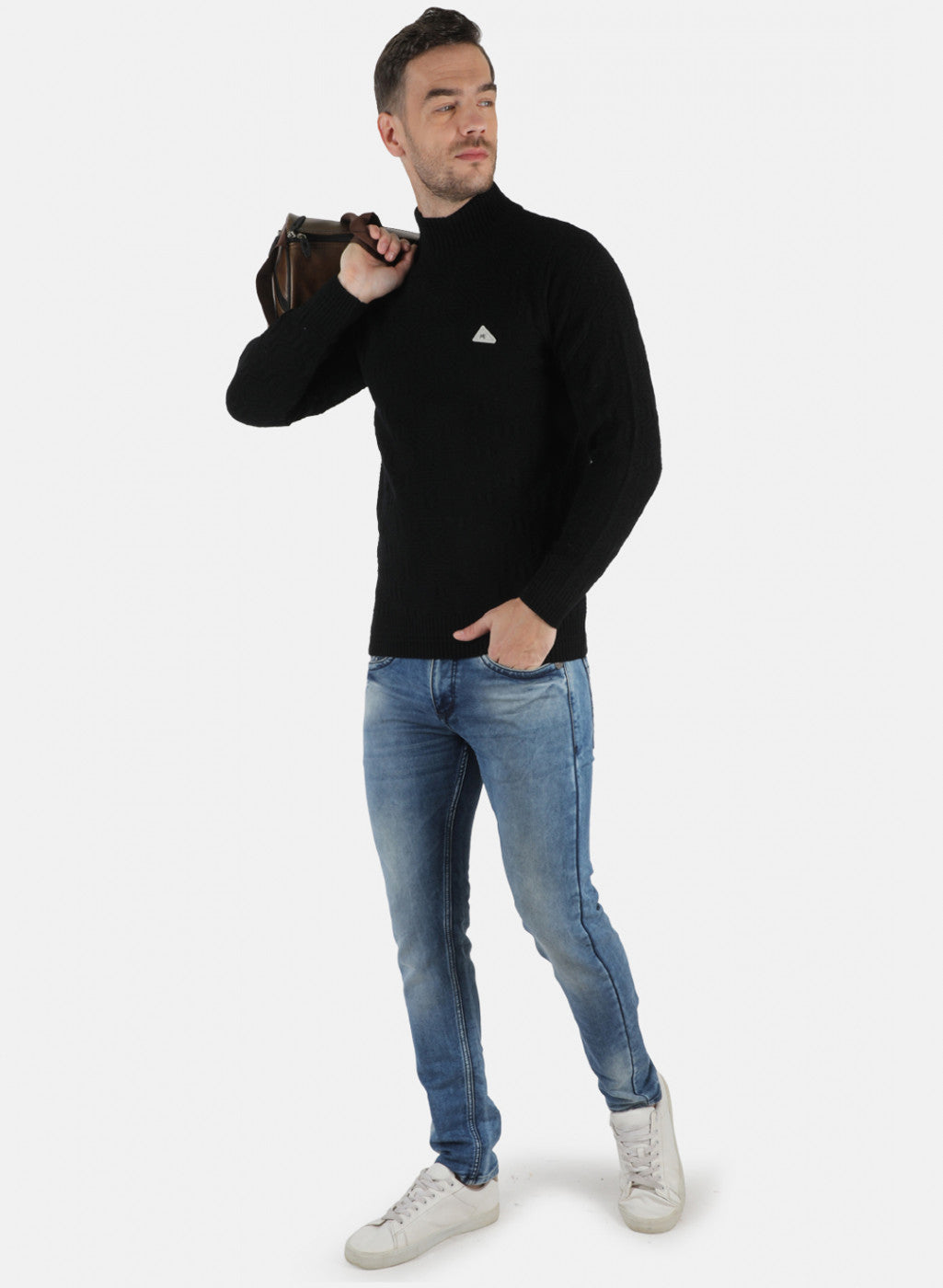 Men Black Self Design Pullover