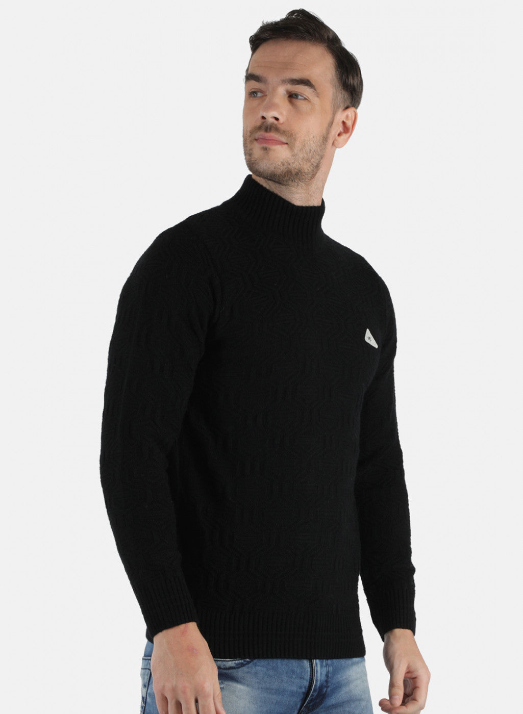 Men Black Self Design Pullover