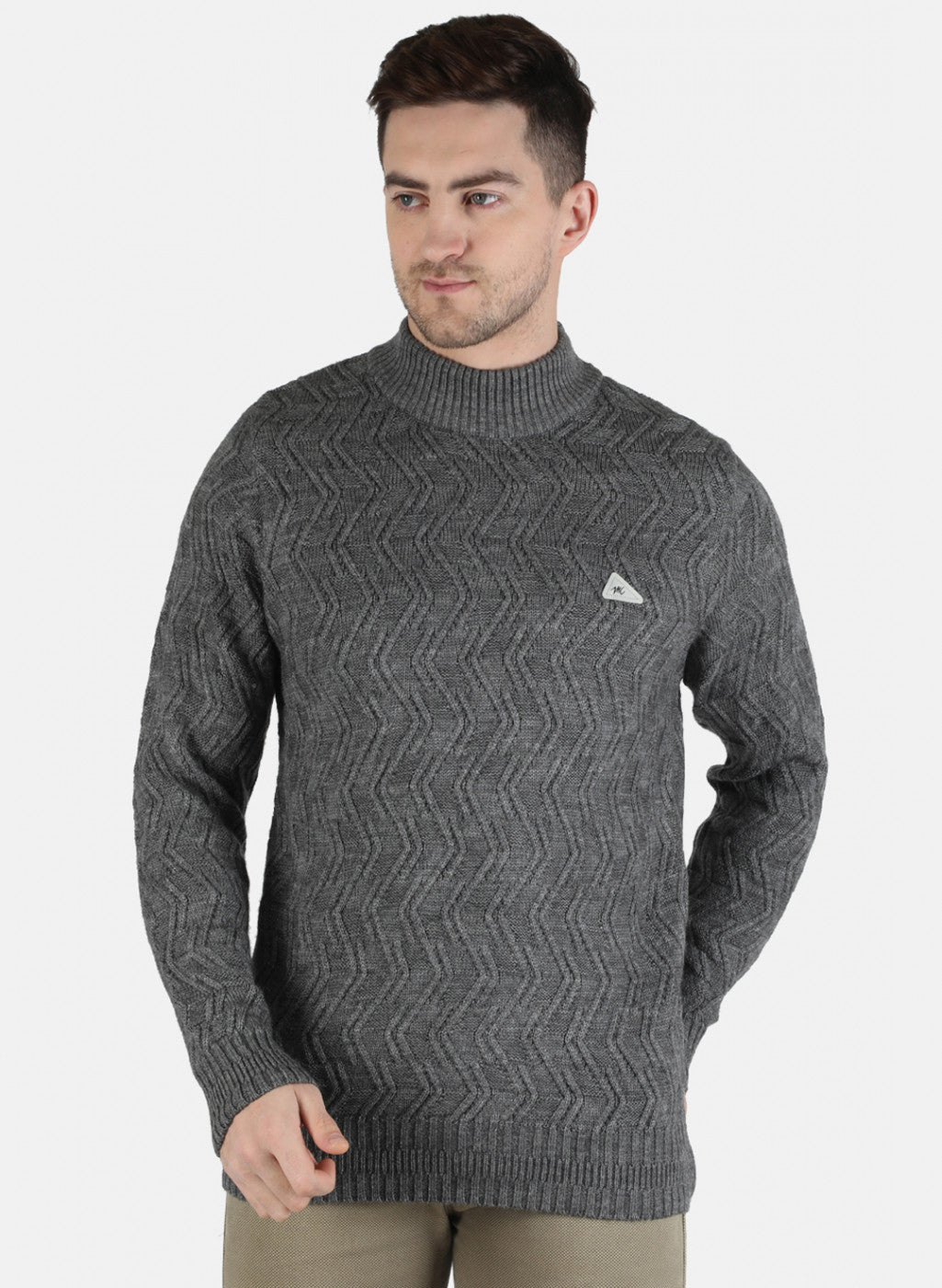 Men Grey Self Design Pullover