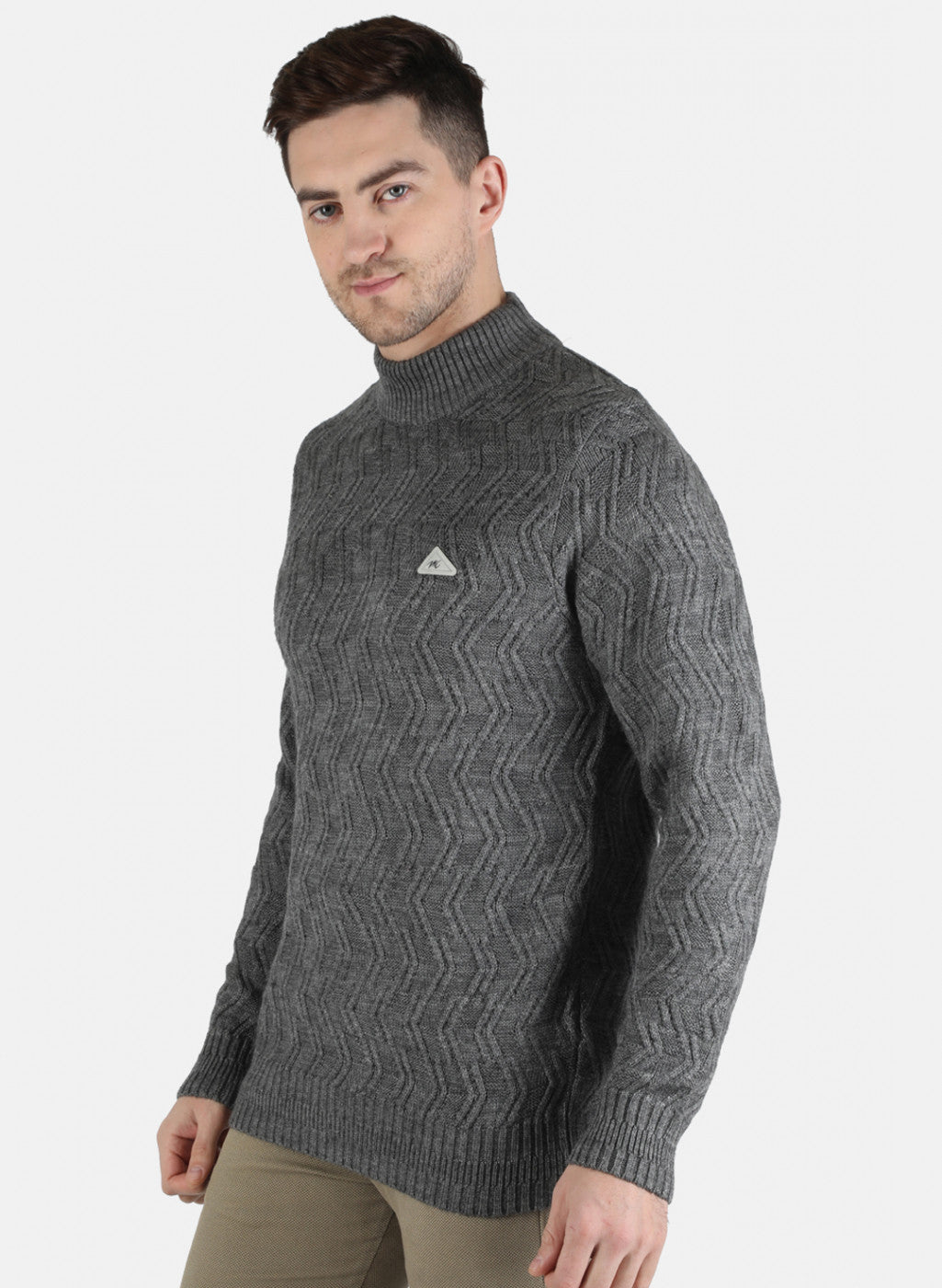 Men Grey Self Design Pullover