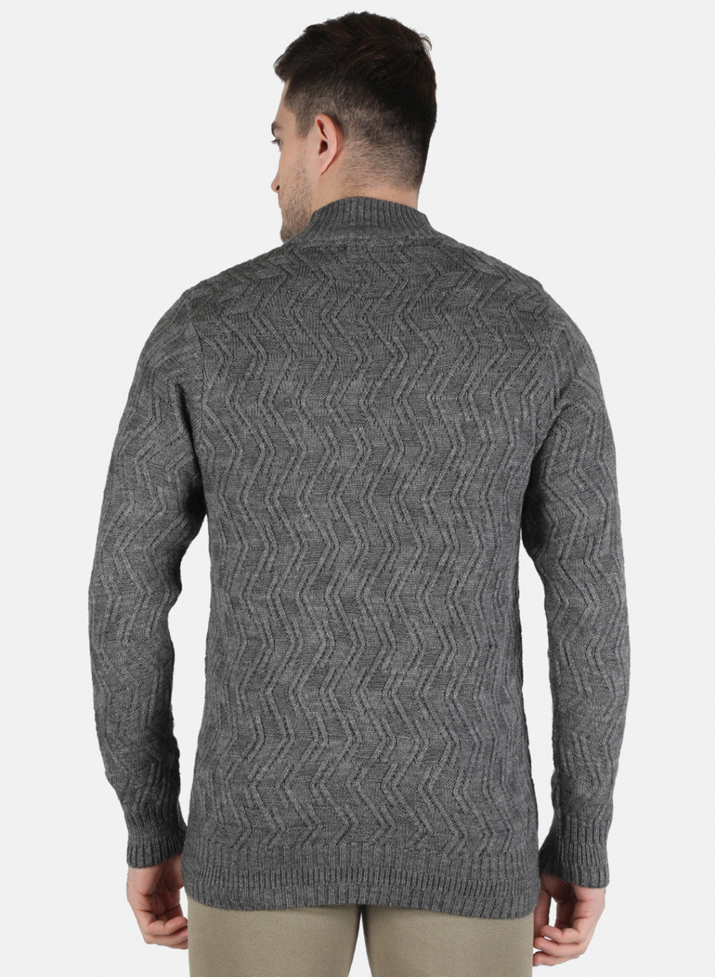 Men Grey Self Design Pullover