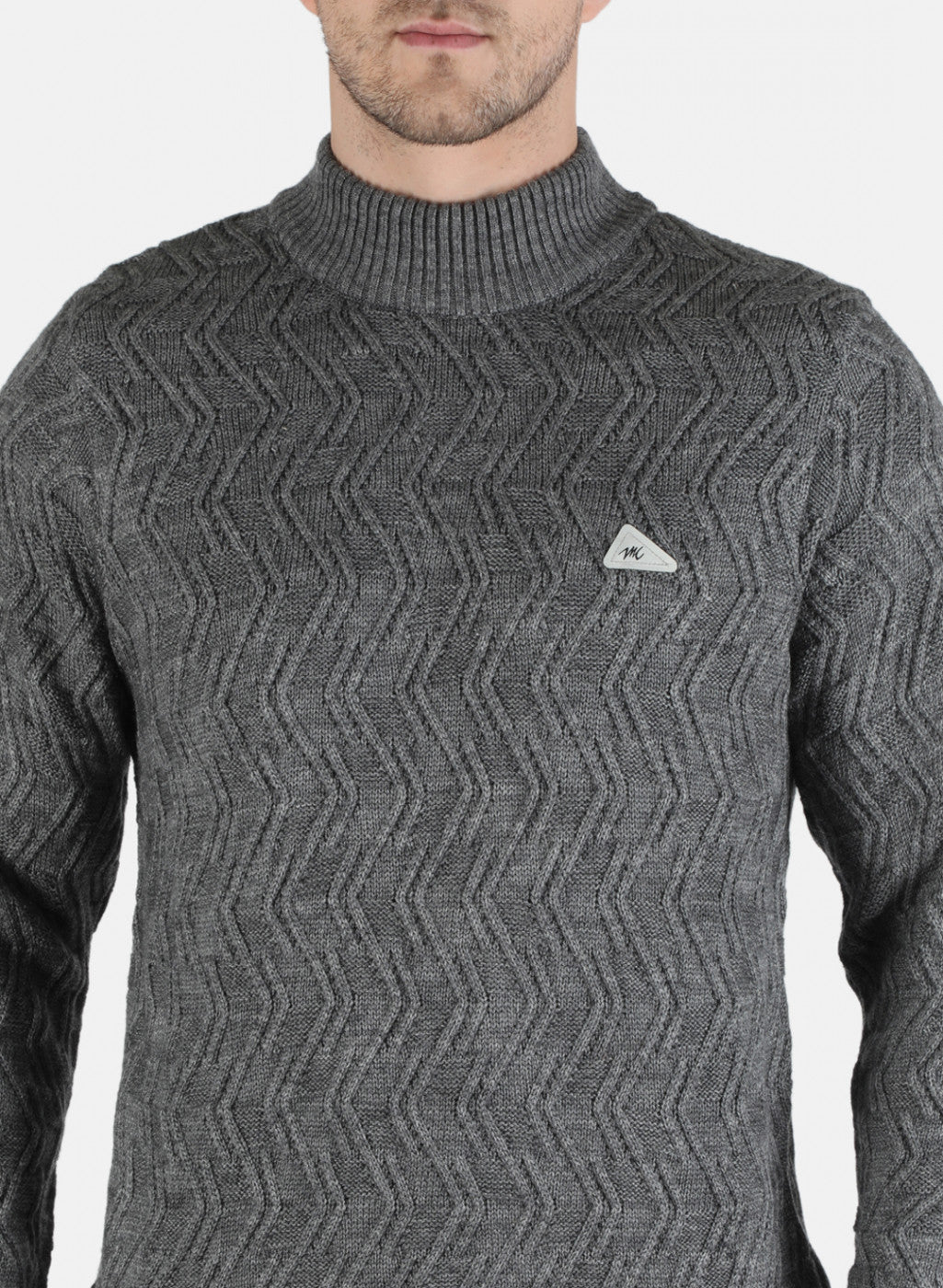 Men Grey Self Design Pullover