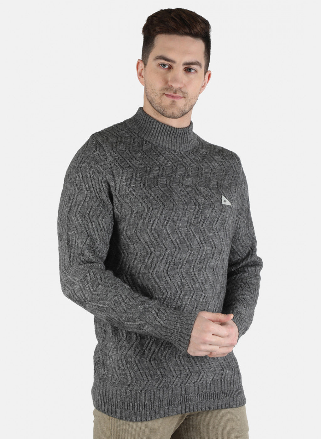 Men Grey Self Design Pullover