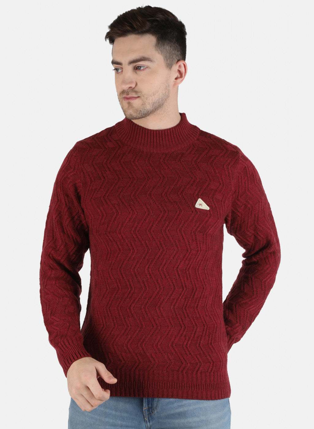 Men Maroon Self Design Pullover