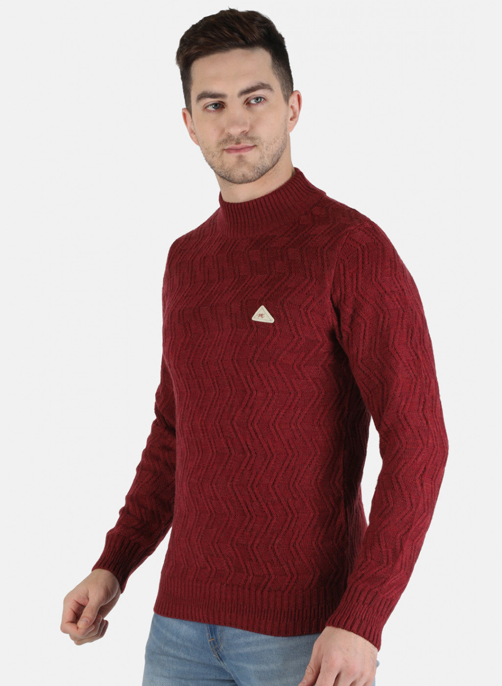 Men Maroon Self Design Pullover