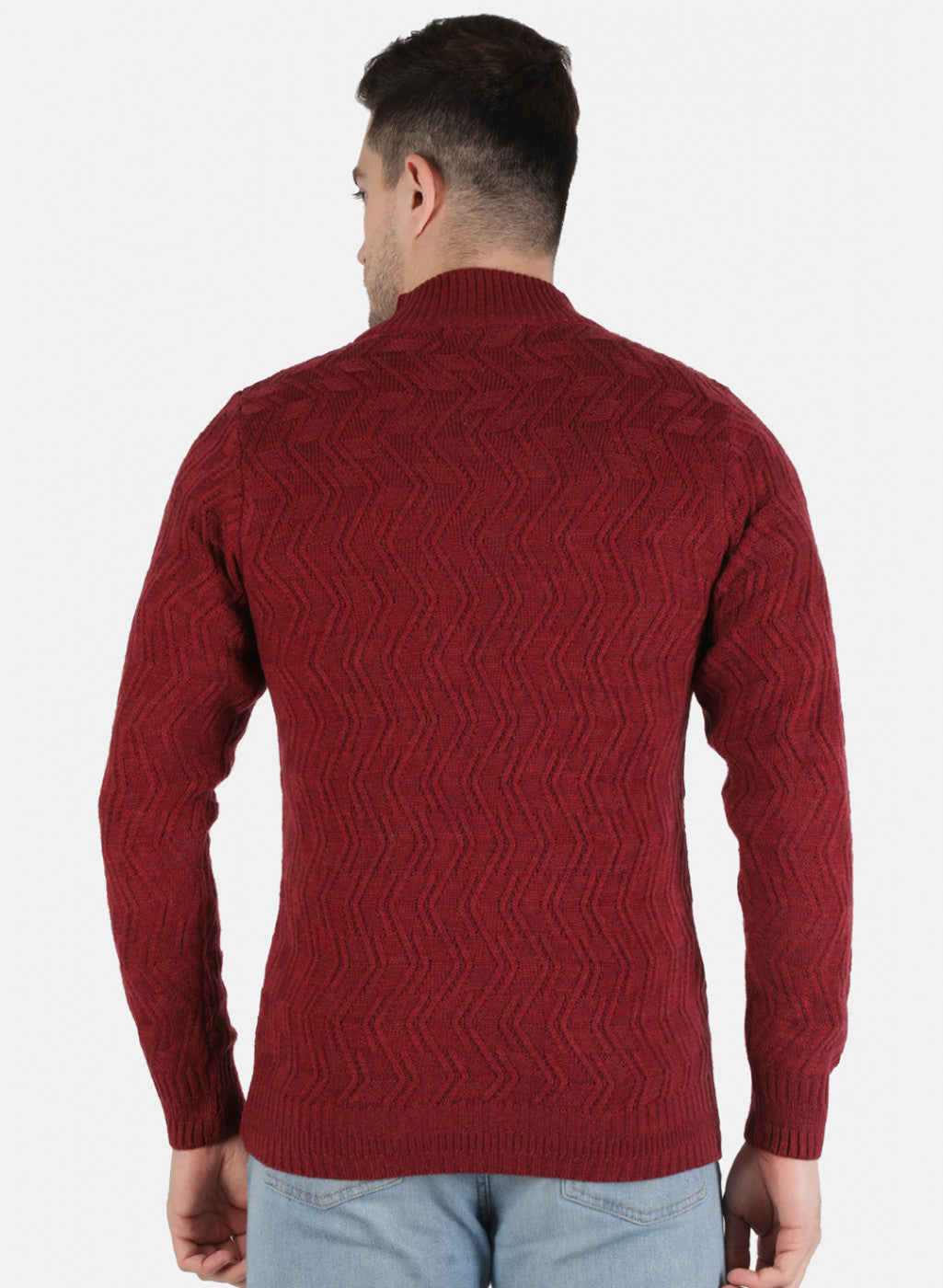 Men Maroon Self Design Pullover