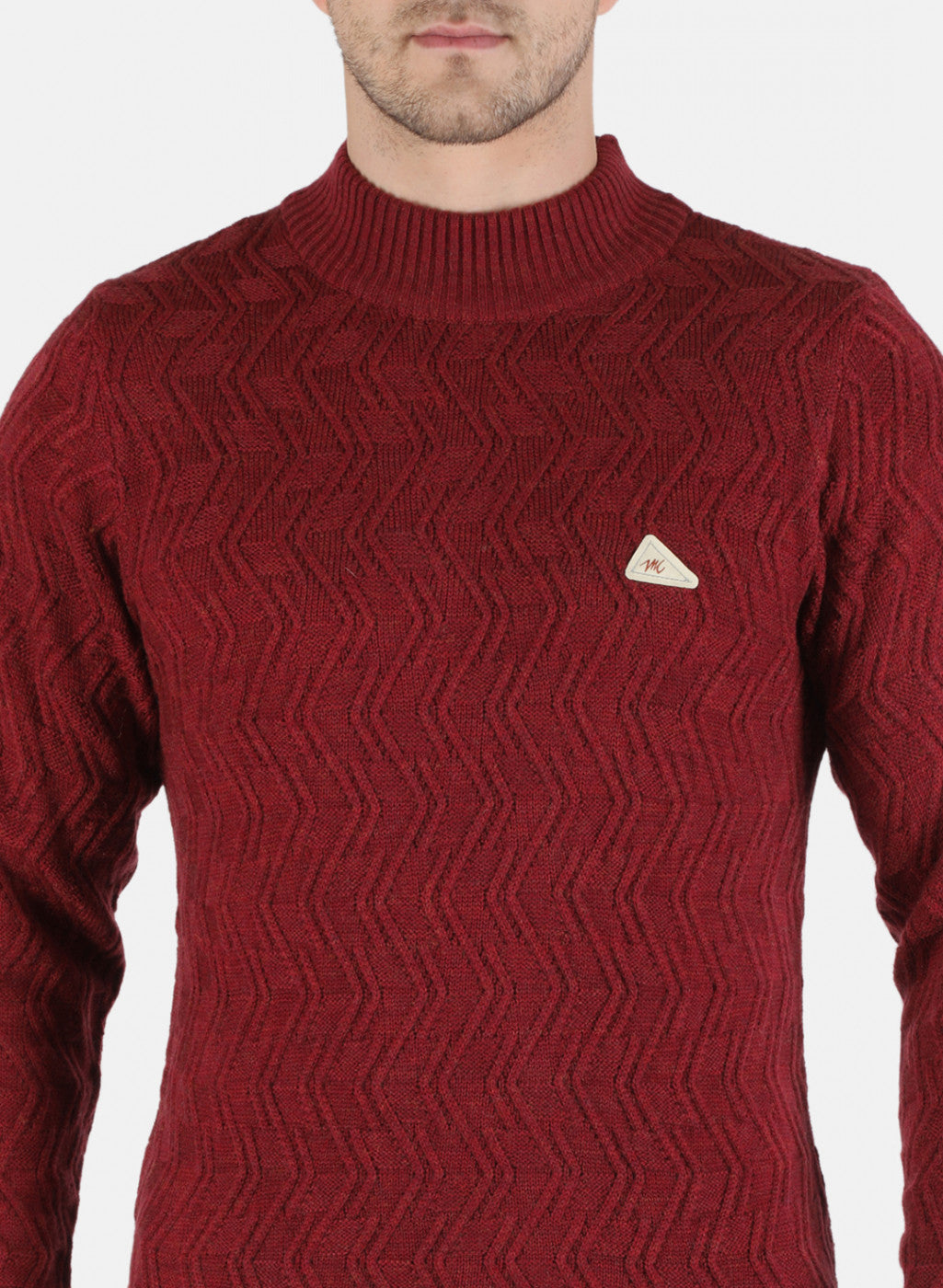 Men Maroon Self Design Pullover