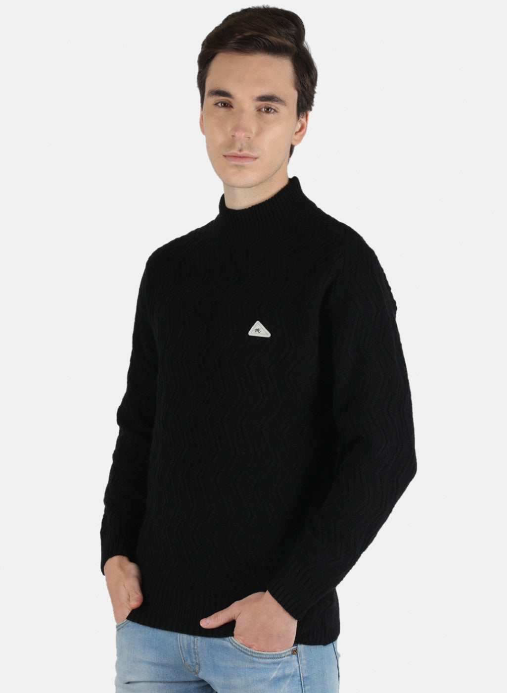 Men Black Self Design Pullover