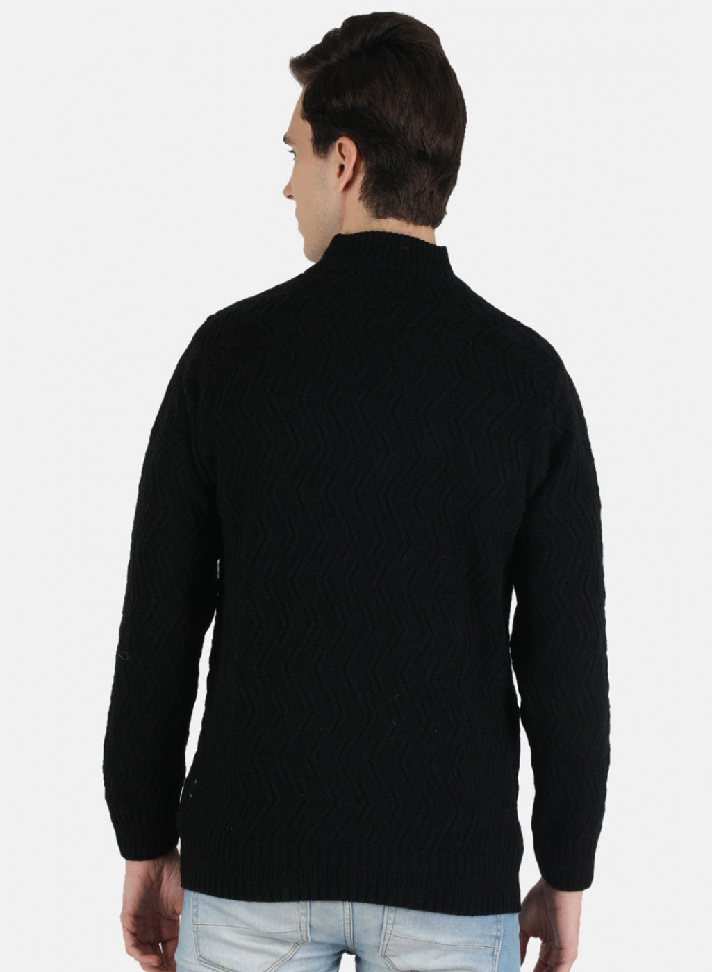 Men Black Self Design Pullover