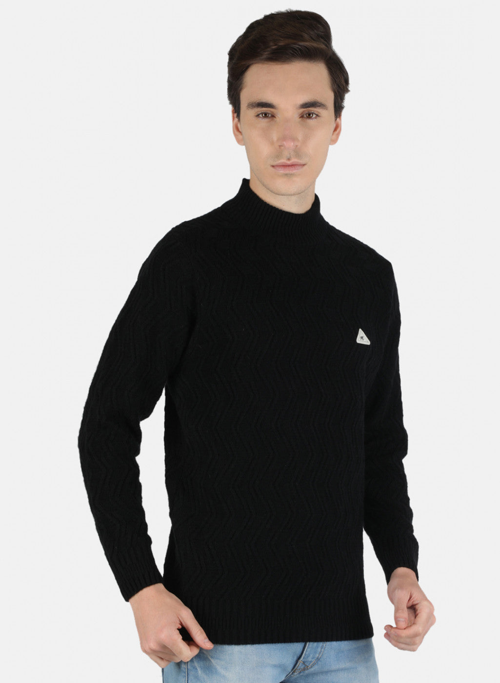 Men Black Self Design Pullover