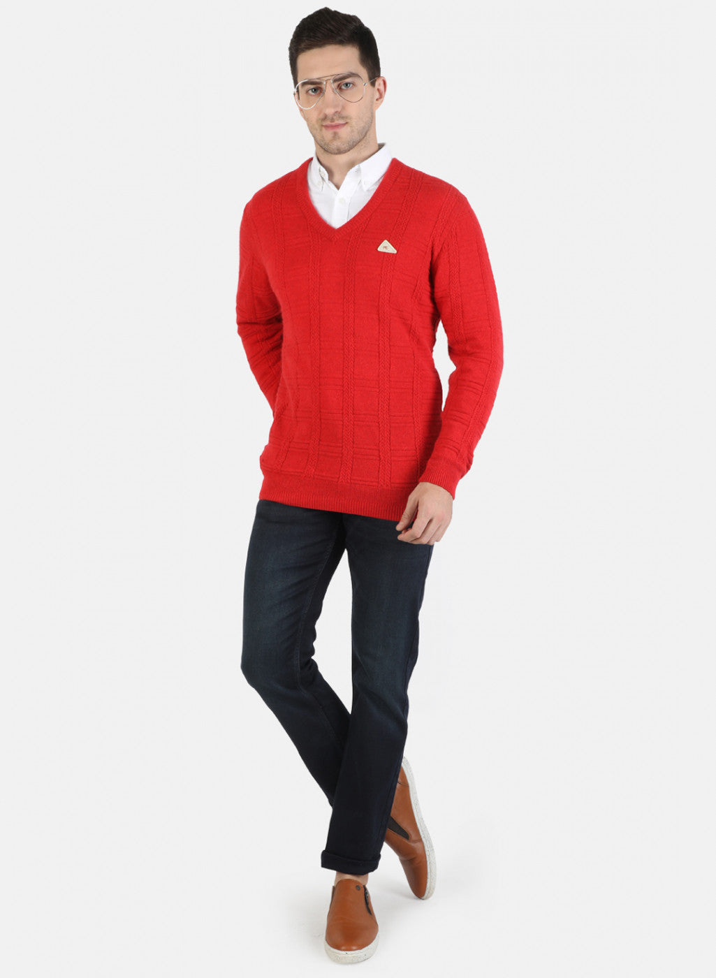 Men Red Solid Pullover