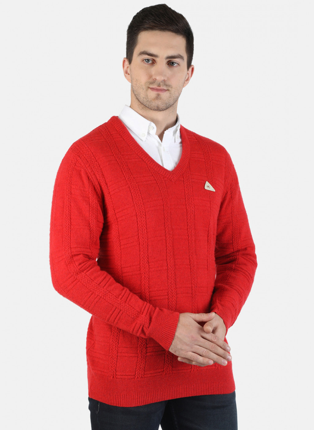 Men Red Solid Pullover