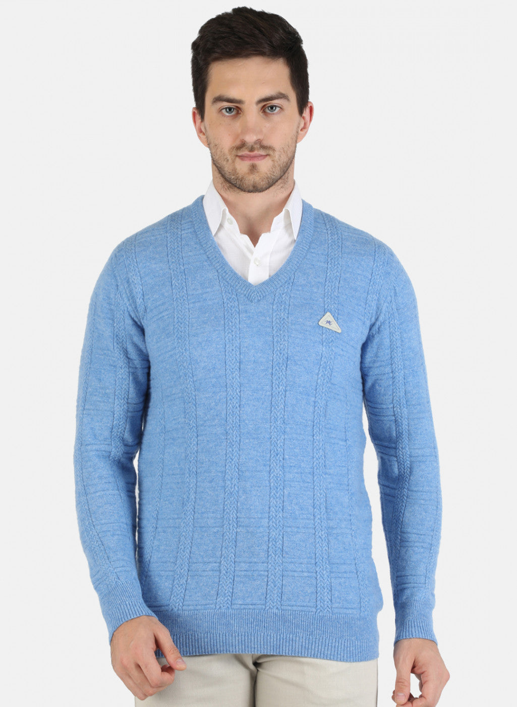 Men Blue Self Design Pullover