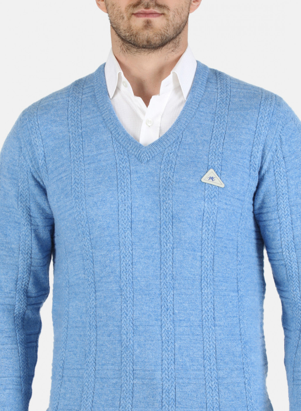 Men Blue Self Design Pullover