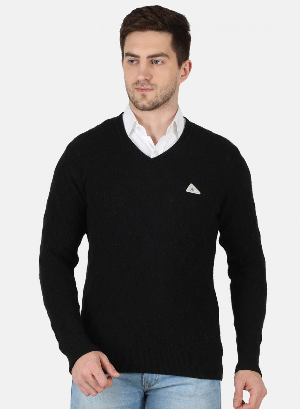 Men Black Self Design Pullover