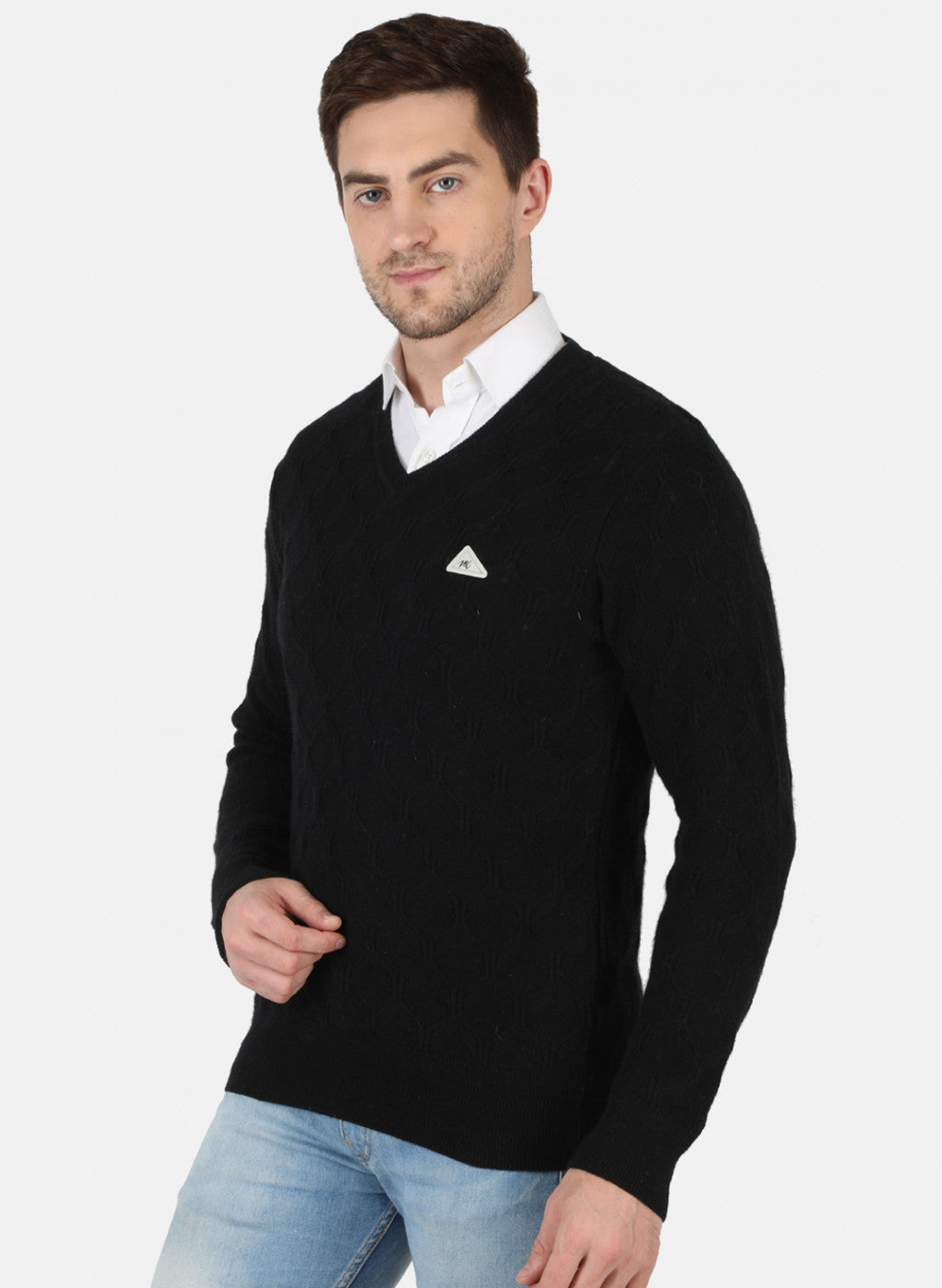 Men Black Self Design Pullover