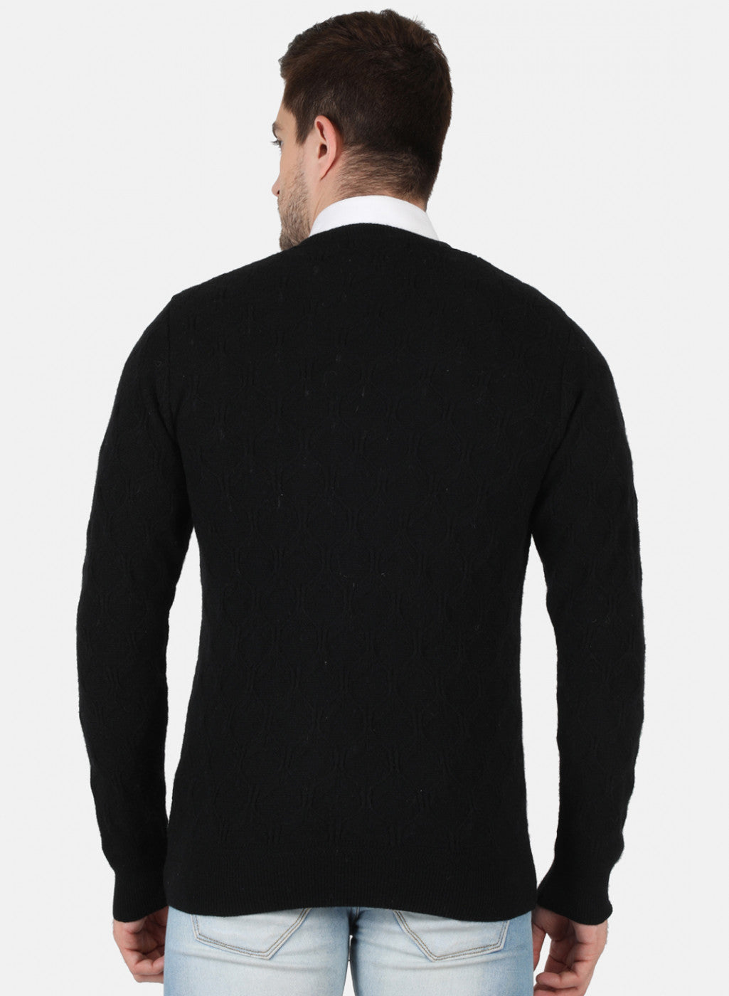 Men Black Self Design Pullover