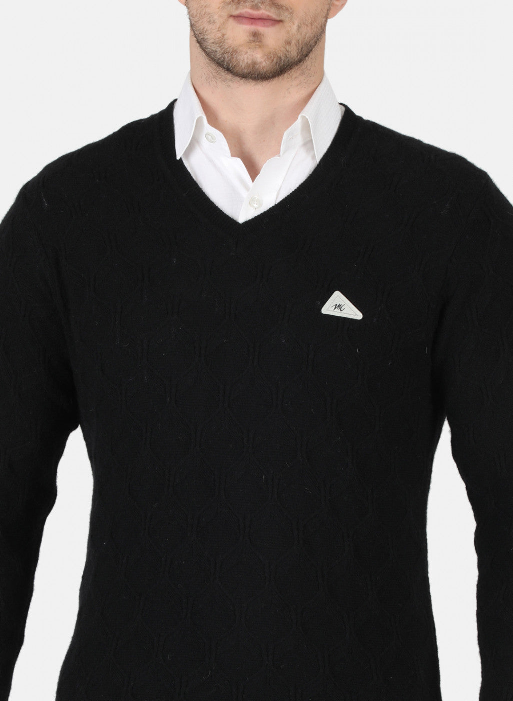 Men Black Self Design Pullover