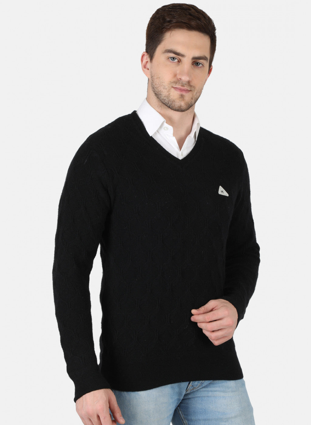 Men Black Self Design Pullover