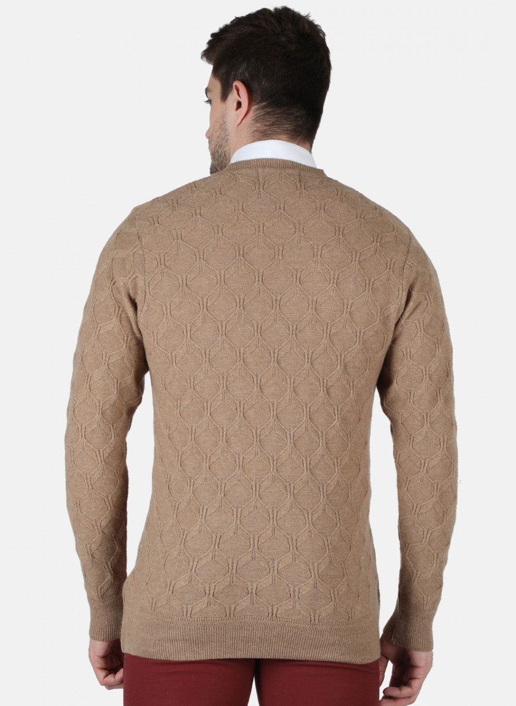 Men Beige Self Design Pullover