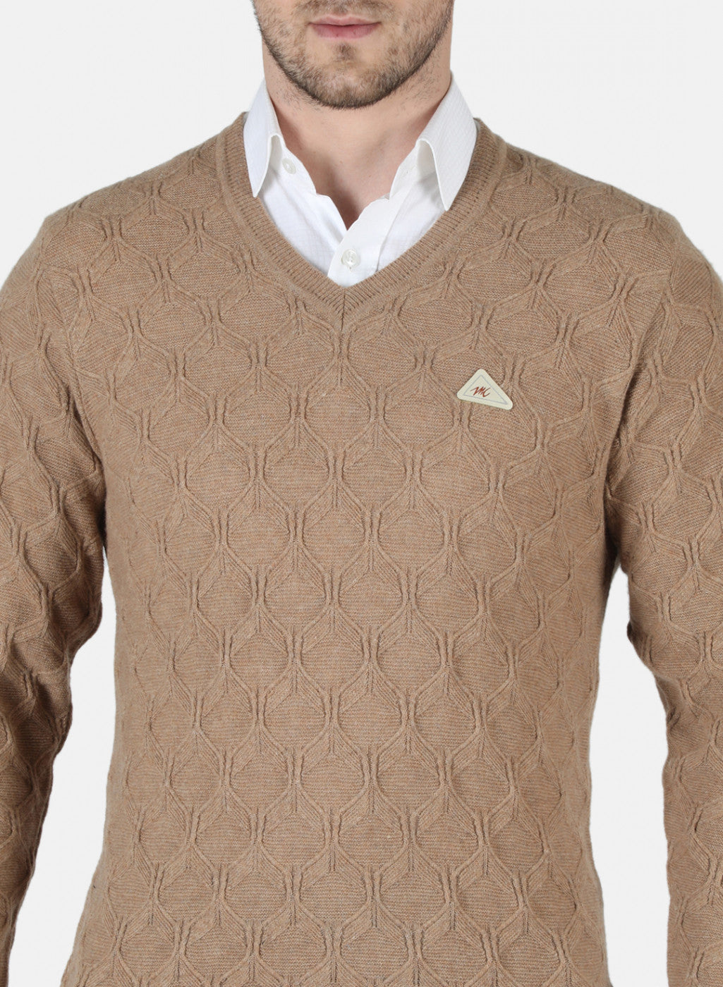 Men Beige Self Design Pullover