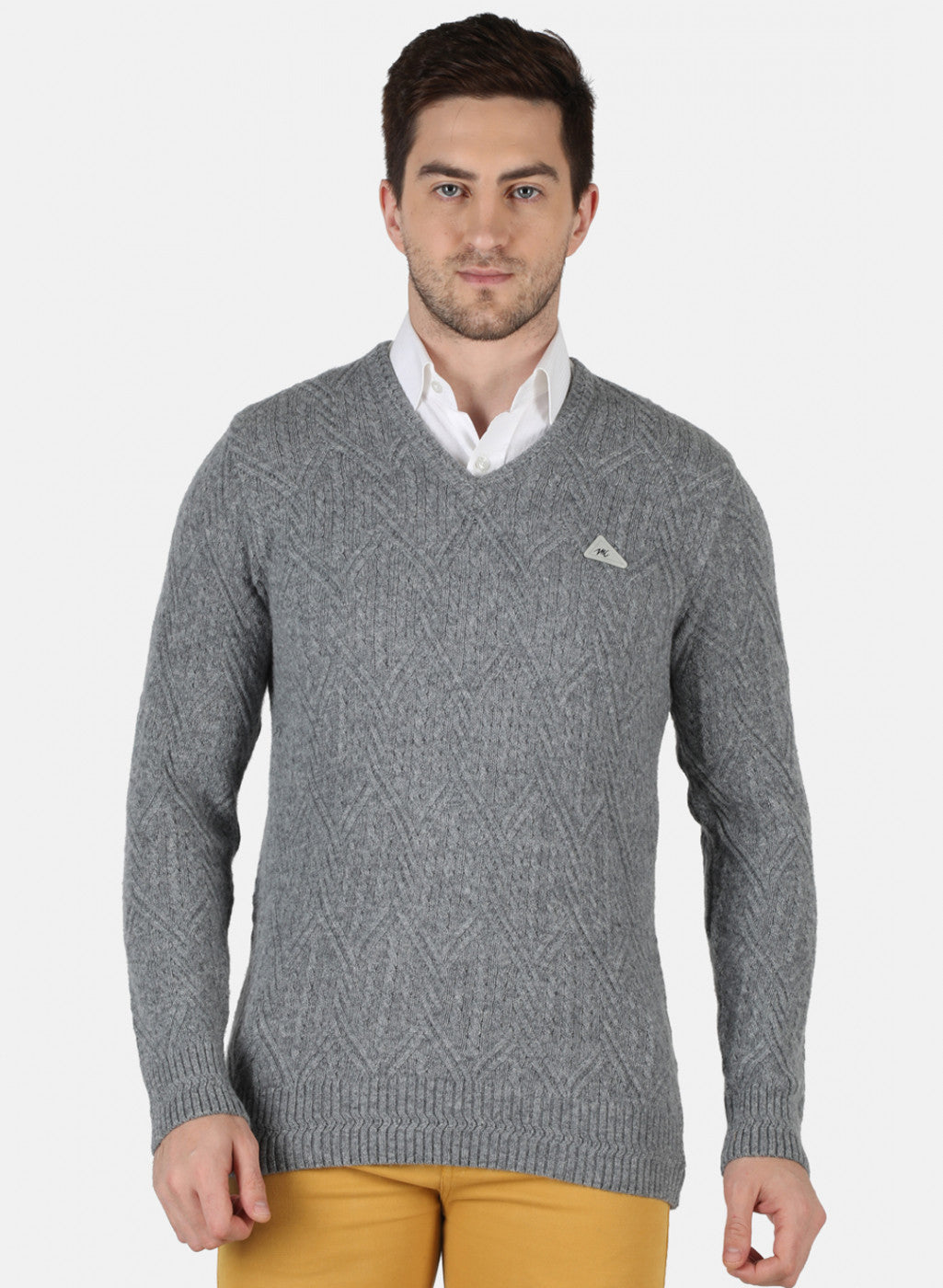 Men Grey Self Design Pullover