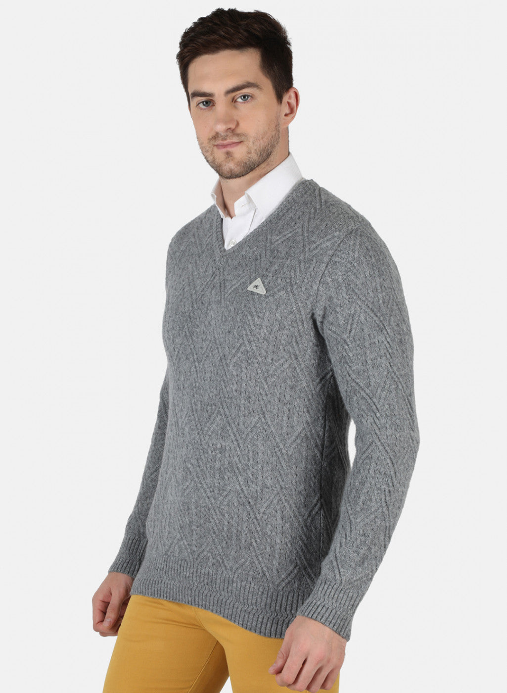 Men Grey Self Design Pullover