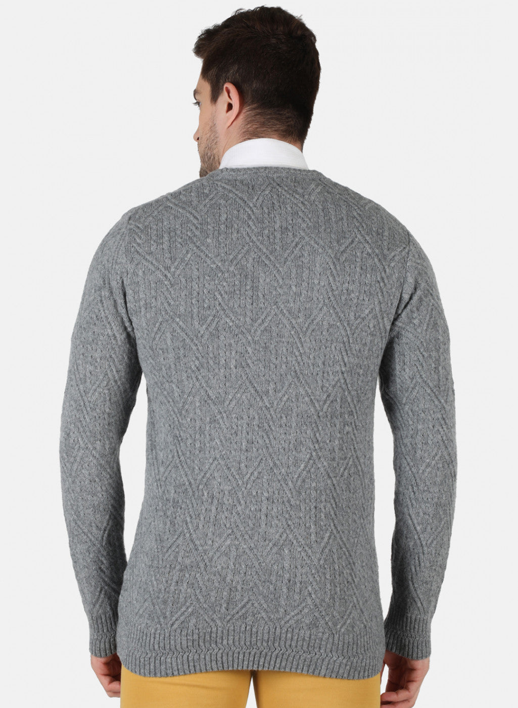 Men Grey Self Design Pullover