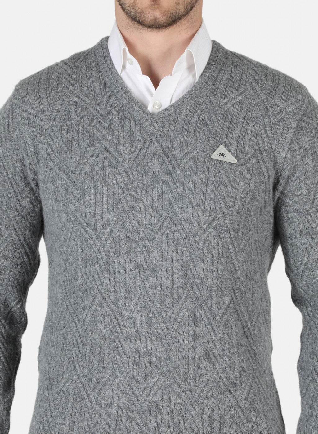 Men Grey Self Design Pullover